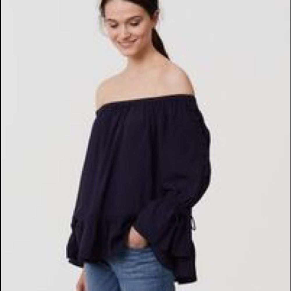NWT Loft XL Navy Off Shoulder Button-Sleeve Blouse